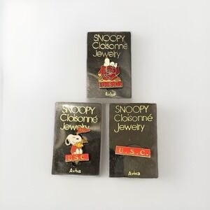 Lot Of 3 Vintage Snoopy USC Pins Aviva Cloisonné Jewelry  Peanuts Enamel